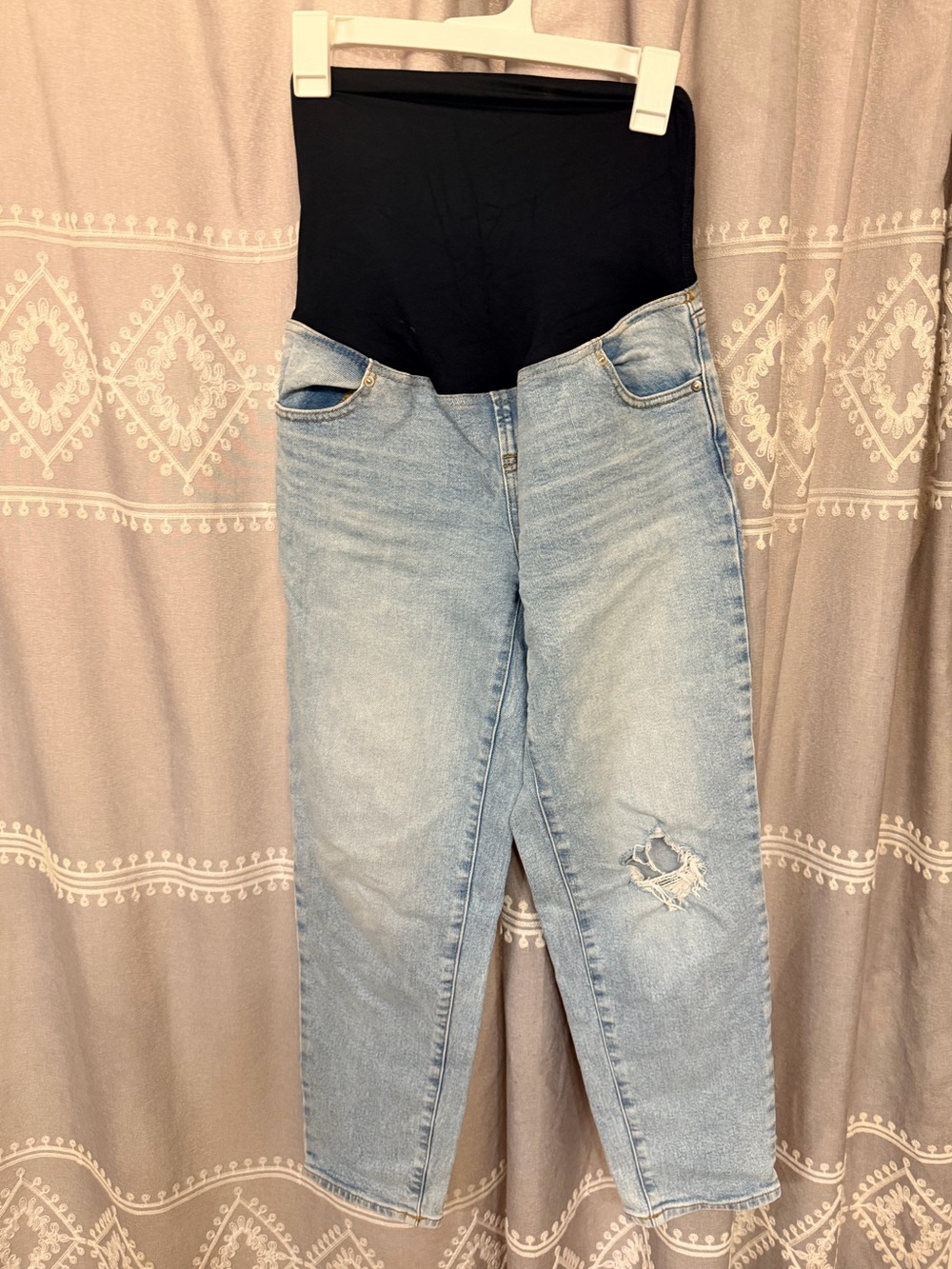 Light Wash Maternity Overbump Jeans with Black Stretch Panel